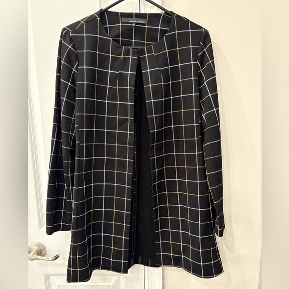 Amanda + Chelsea Medium Petite Black Plaid longline open front topper jacket - Picture 1 of 6